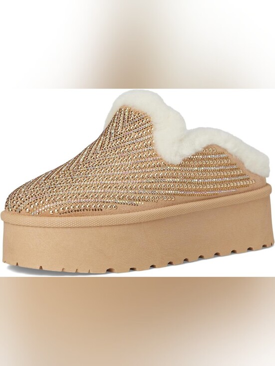 Vintage Havana Shoes - Platform Chevron Embellished Gold Slip-On And Plush-Lined Shoes/Slippers